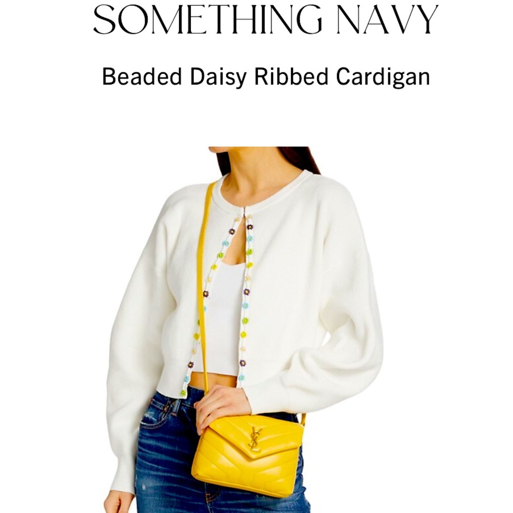 Something Navy Beaded Balloon Sleeve Cardigan